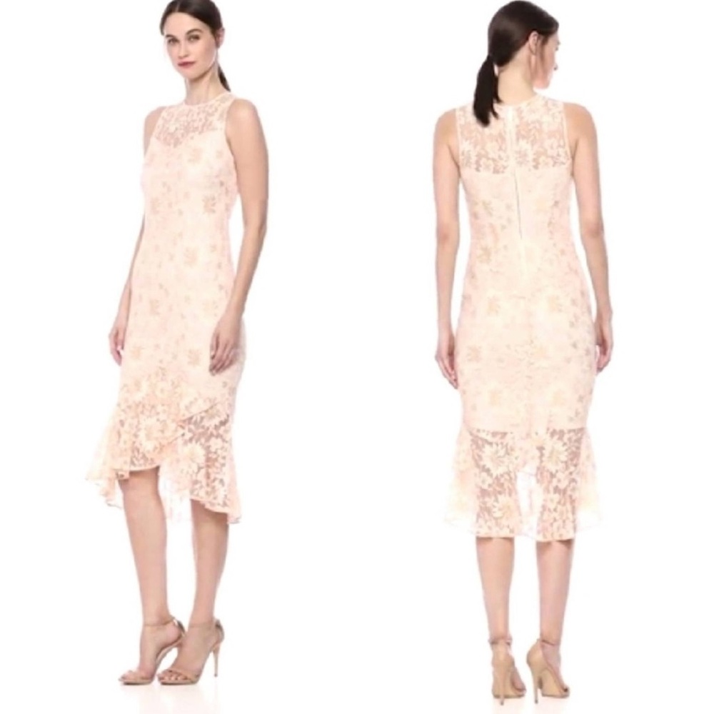 Calvin Klein pink Blossom lacey ruffled midi dress size 2